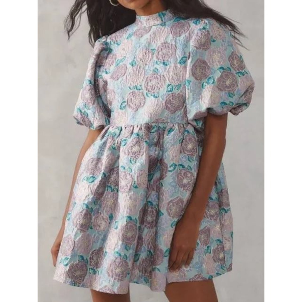Sister Jane Dream Iceland Poppy Jacquard Mini Dress Puff Sleeve Floral Coquette‎